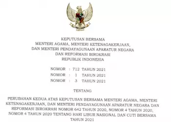 Pemerintah Menyepakati dan Menetapkan Perubahan Hari Libur Nasional dan Cuti Bersama Tahun 2021