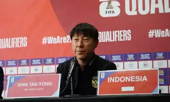 Pelatih timnas Indonesia Shin Tae-yong pada jumpa pers sebelum laga melawan Filipina