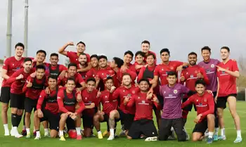 Timnas Indonesia berpose saat mengikuti pemusatan latihan (TC) di Antalya, Turki