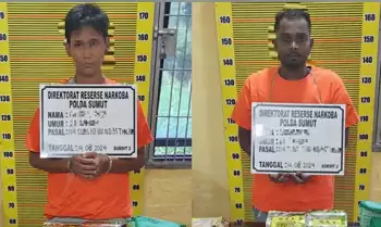 Kedua terduga pengedar beserta barang bukti narkoba jenis sabu-sabu 4,8 kilogram diamankan Ditresnarkoba Polda Sumut.