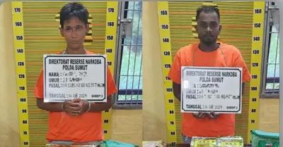Kedua terduga pengedar beserta barang bukti narkoba jenis sabu-sabu 4,8 kilogram diamankan Ditresnarkoba Polda Sumut.