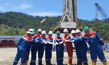 Tim SKK Migas dan Pertamina EP di sumur eksplorasi Tedong (TDG)-001, Morowali Utara, Sulawesi Tengah