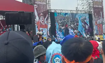 Presiden Prabowo Subianto di Lapangan Monas, Jakarta Pusat, Kamis (1/5/2025).